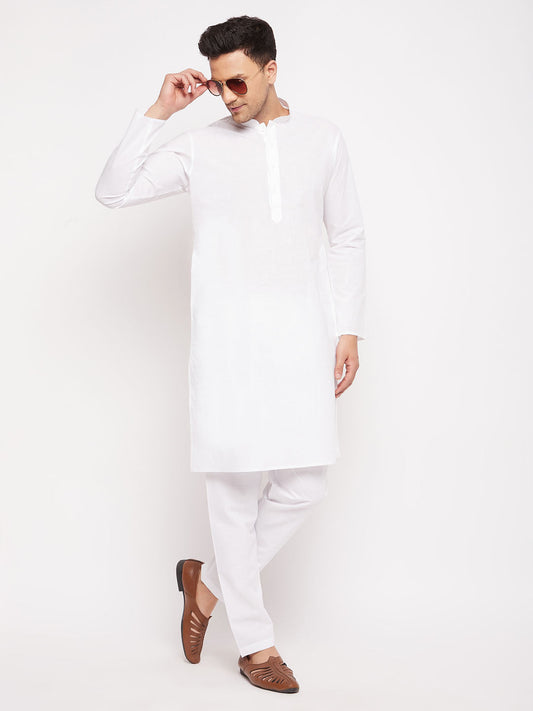 Vastramay Men's White Kurta And Pajama Set