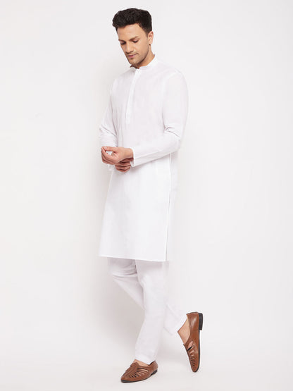 Vastramay Men's White Kurta And Pajama Set