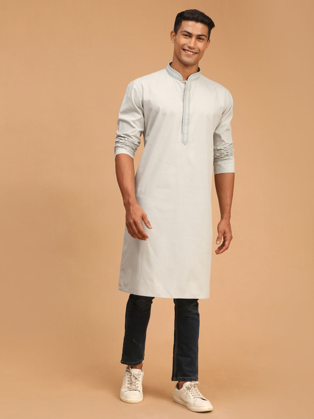 Vastramay mens gray cotton blend kurta