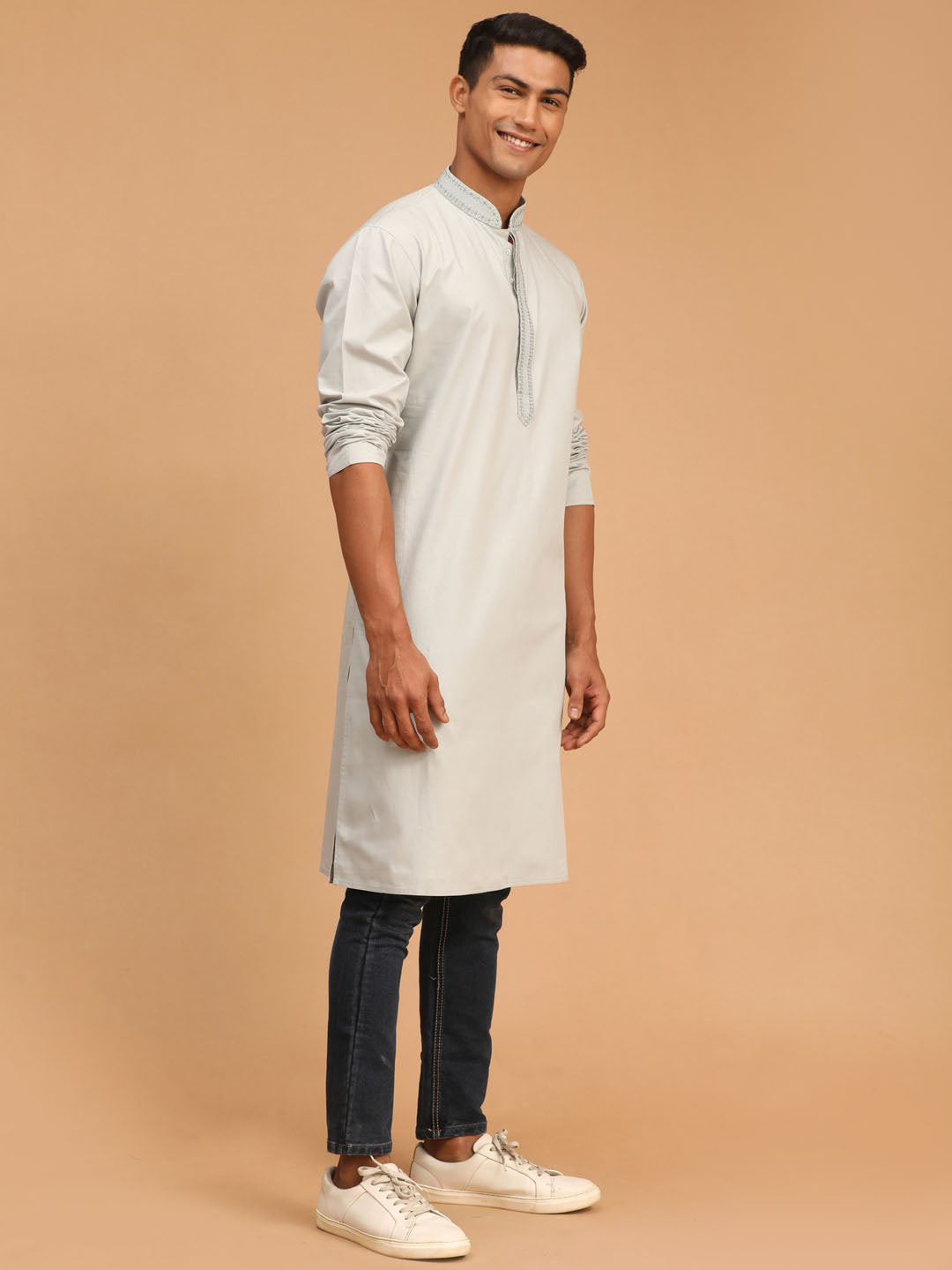 Vastramay mens gray cotton blend kurta