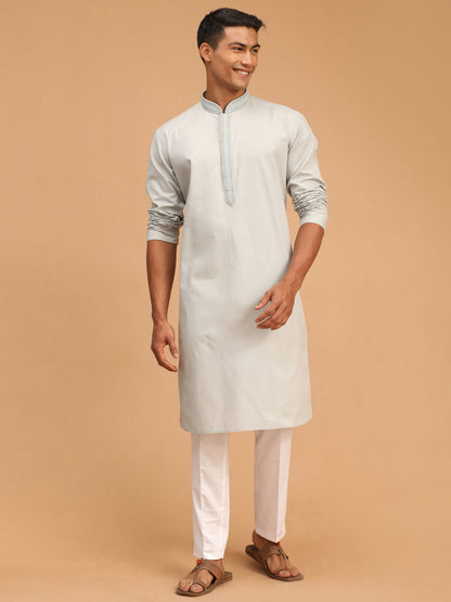 mens gray color cotton kurta and pant style pyjama set