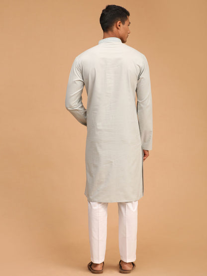 mens gray color cotton kurta and pant style pyjama set