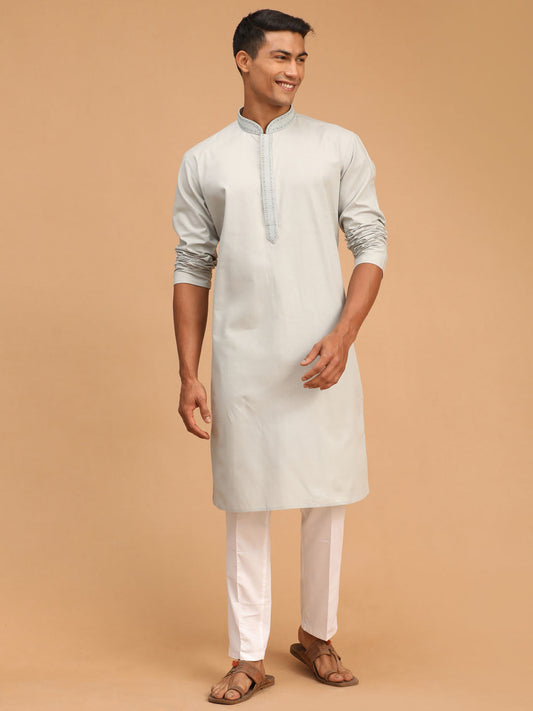 Vastramay mens gray color cotton kurta and pant style cotton pyjama set