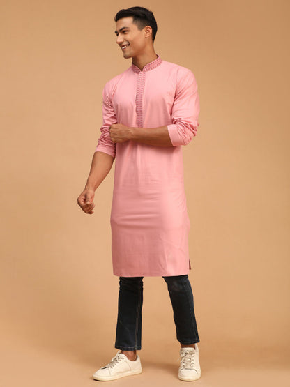 Vastramay mens pink cotton blend kurta 2