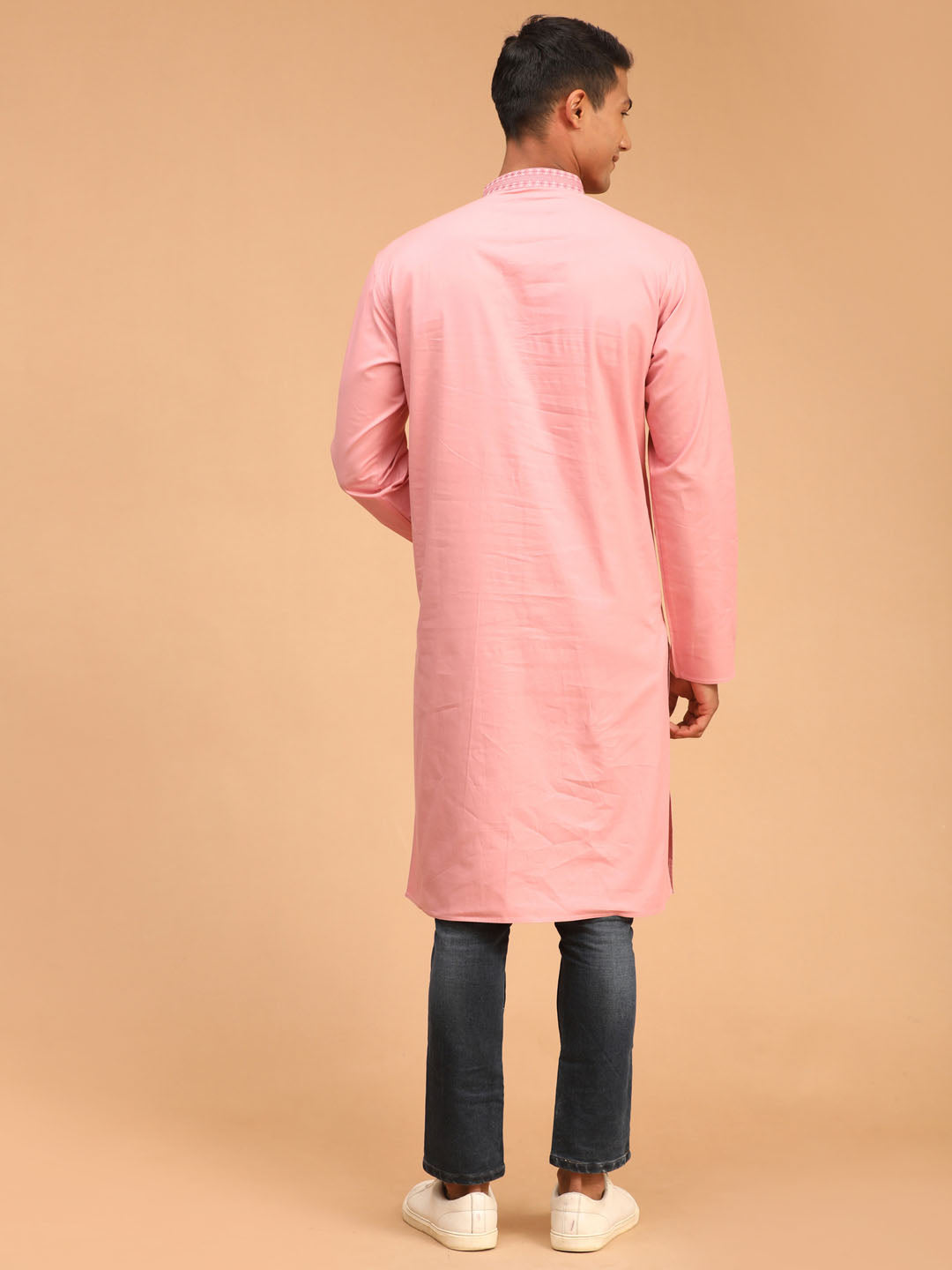 Vastramay mens pink cotton blend kurta 2