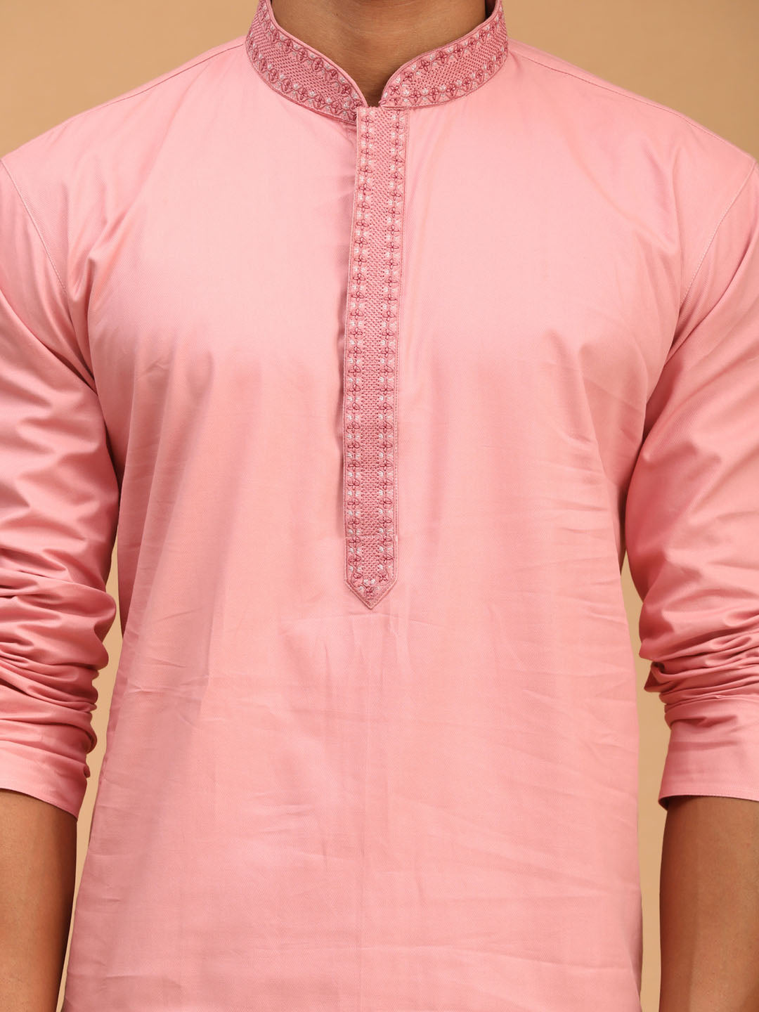 Vastramay mens pink cotton blend kurta 2