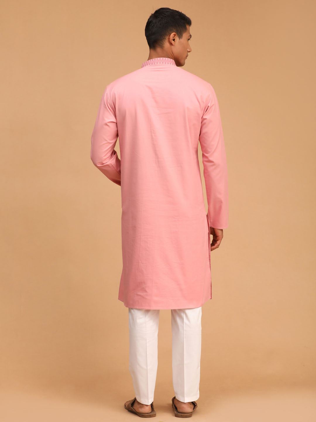 mens pink color cotton kurta and pant style pyjama set