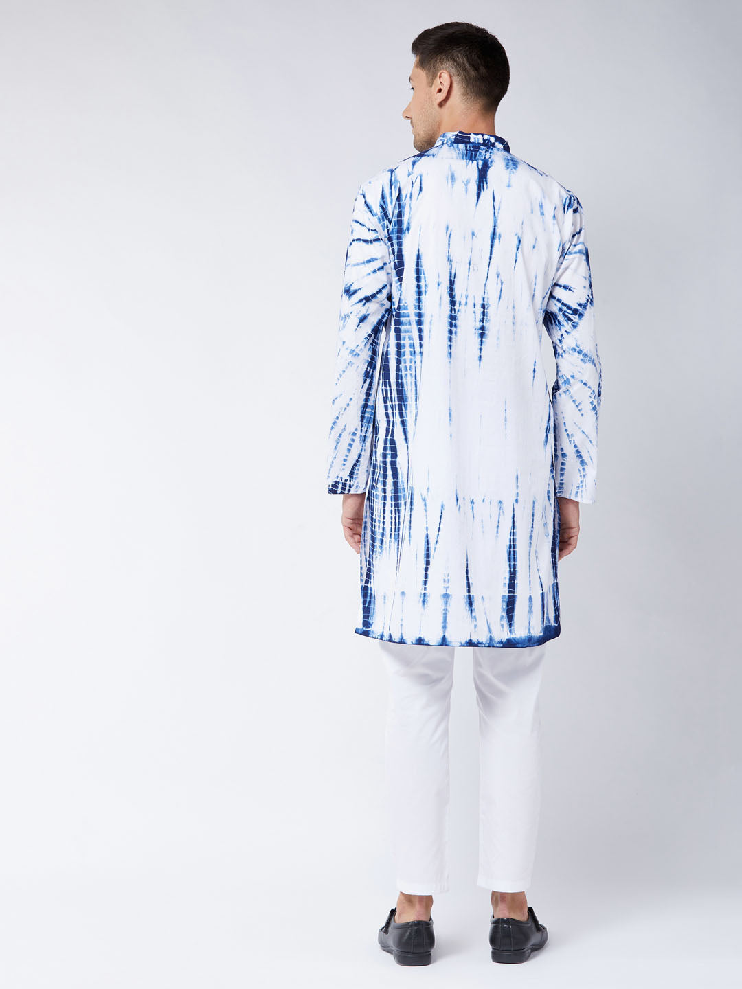 vastramay mens blue and white cotton tie dye kurta and solid pant style cotton pyjama set