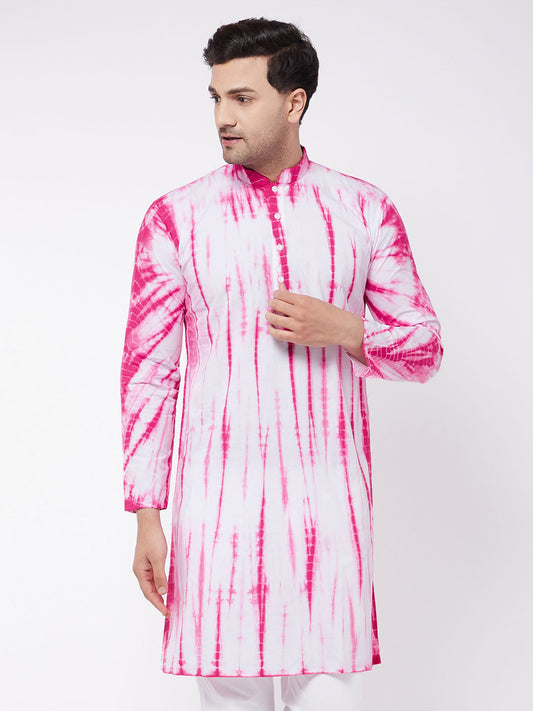 Vastramay Men's Pink and White Tie and Dye Kurta