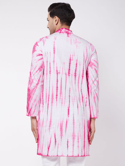 Vastramay Men's Pink and White Tie and Dye Kurta