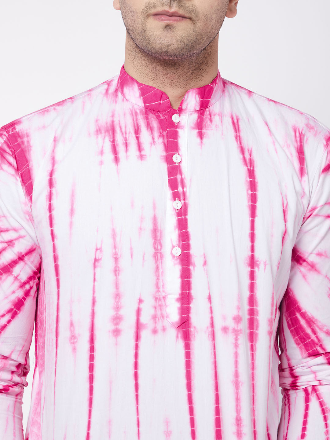 Vastramay Men's Pink and White Tie and Dye Kurta