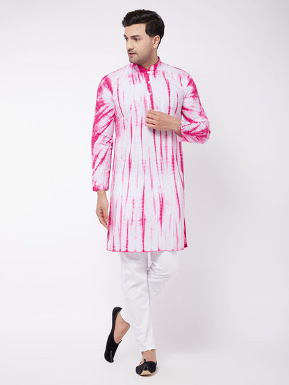 Vastramay Men's Pink And White Cotton Kurta Pyjama Set