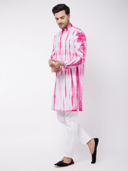 Vastramay Men's Pink And White Cotton Kurta Pyjama Set