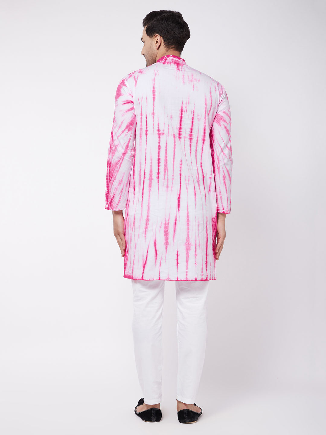 Vastramay mens pink and white color cotton tie dye kurta and solid pant style cotton pyjama set