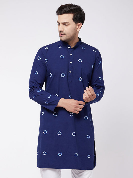 Vastramay Men's Blue and White Tie and Dye Kurta