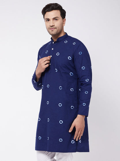 Vastramay Men's Blue and White Tie and Dye Kurta