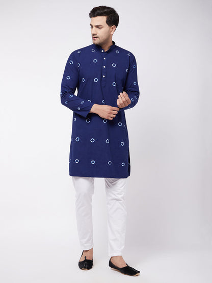 Vastramay Men's Blue And White Cotton Kurta Pyjama Set