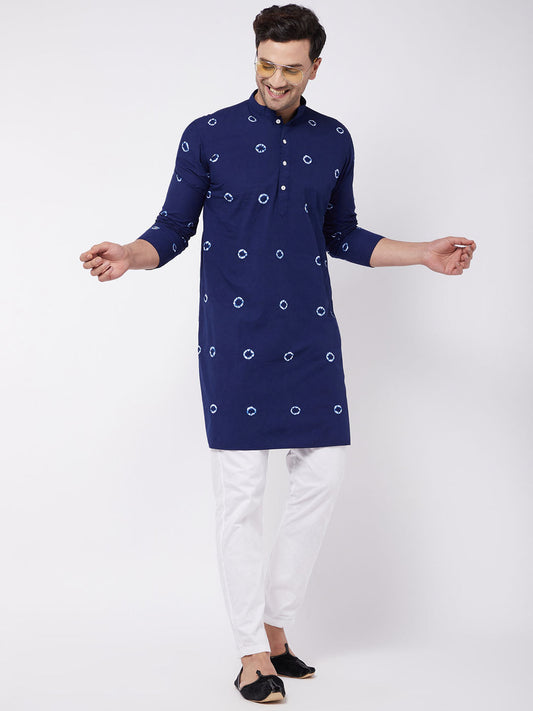 Vastramay Men's Blue And White Cotton Kurta Pyjama Set