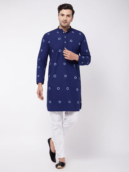 Vastramay mens blue and white cotton kurta and pant style cotton pyjama set