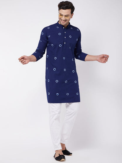 Vastramay mens blue and white cotton kurta and pant style cotton pyjama set