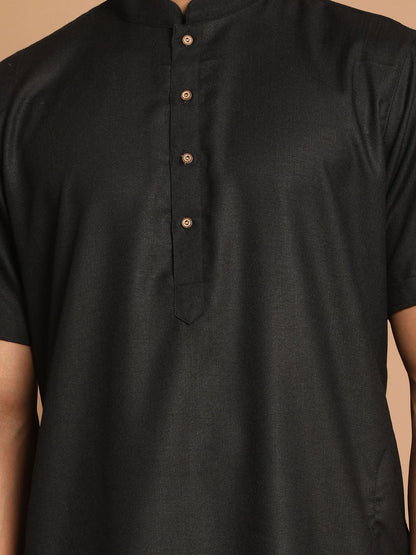 Vastramay mens black color solid kurta with white pant style cotton pyjama set