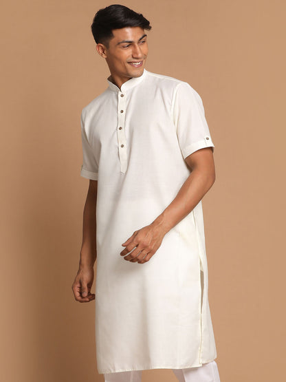 Vastramay Men's Cream Solid Kurta