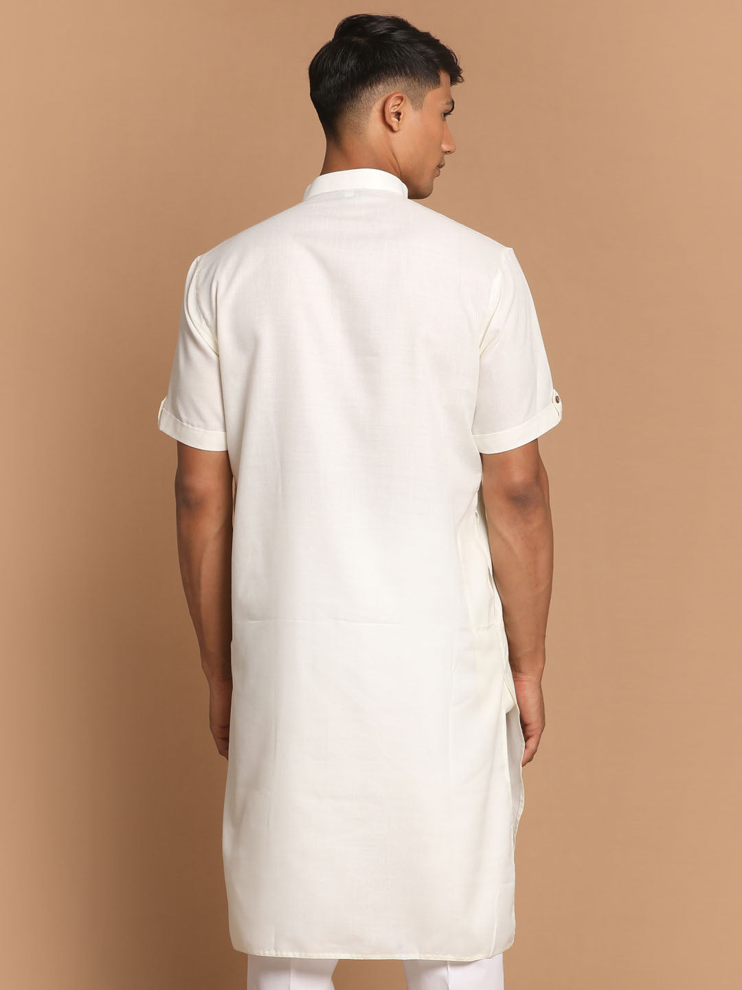 Vastramay Men's Cream Solid Kurta