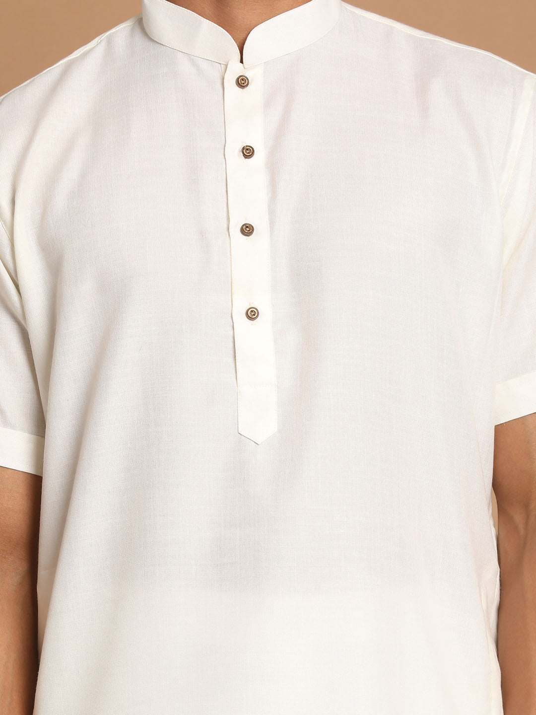 Vastramay mens cream color solid kurta with white pant style cotton pyjama set