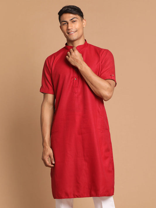 Vastramay Men's Maroon Solid Kurta