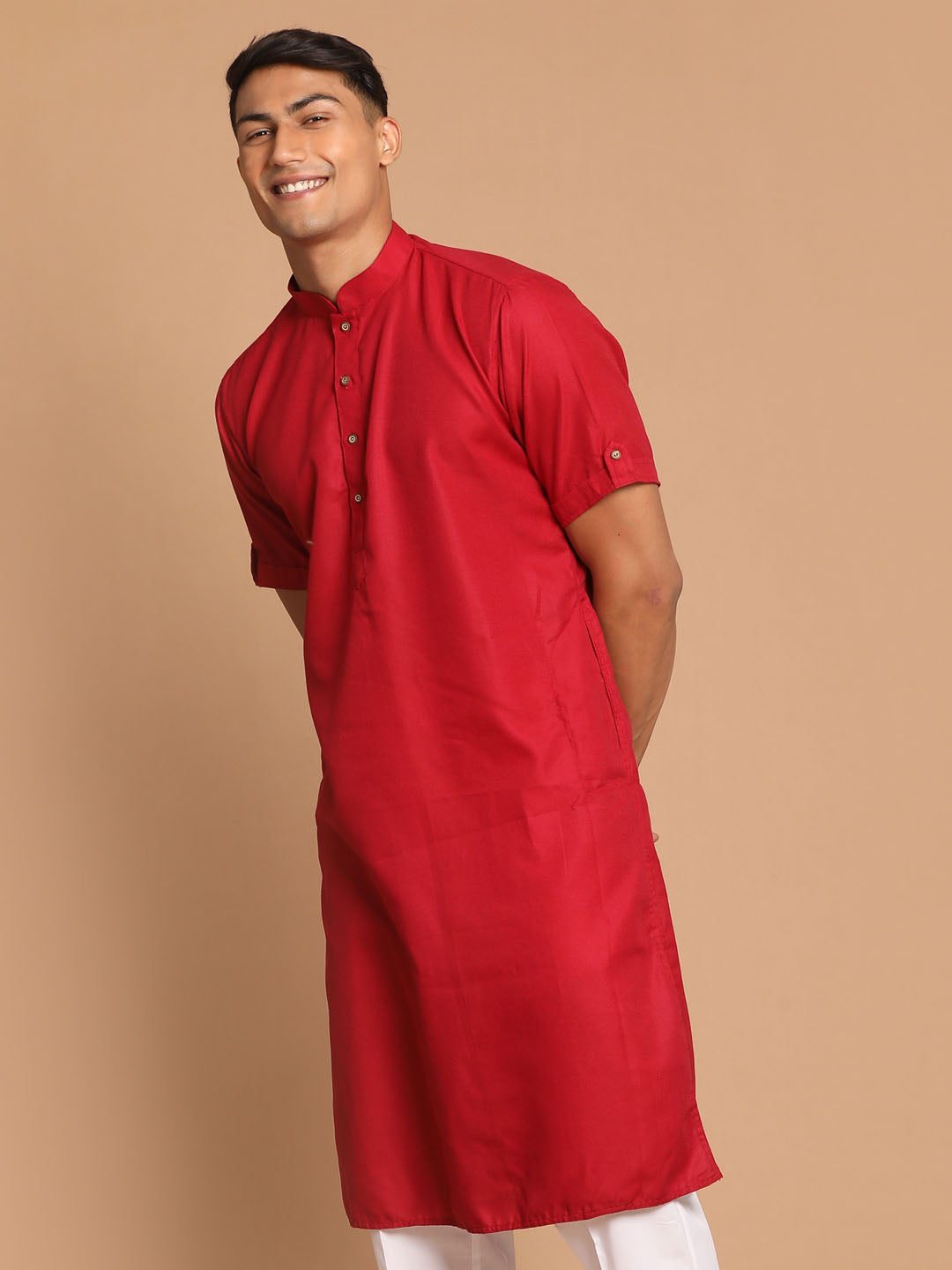 Vastramay Men's Maroon Solid Kurta