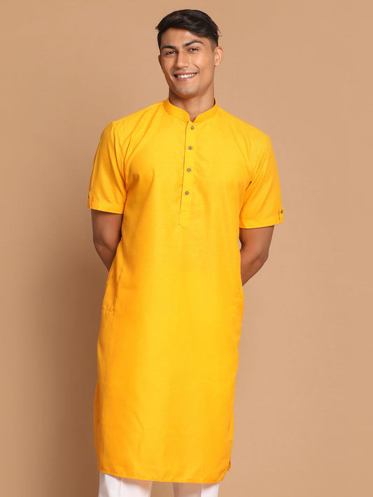 Vastramay Men's Mustard Solid Kurta