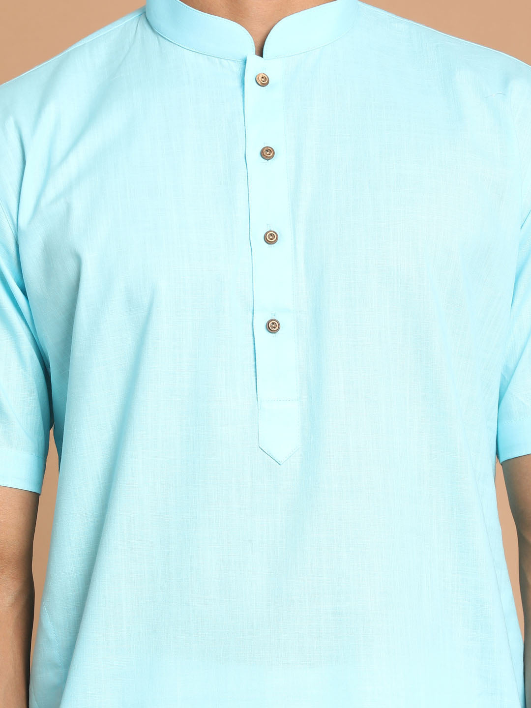 Vastramay mens aqua blue color solid kurta with white pant style cotton pyjama set
