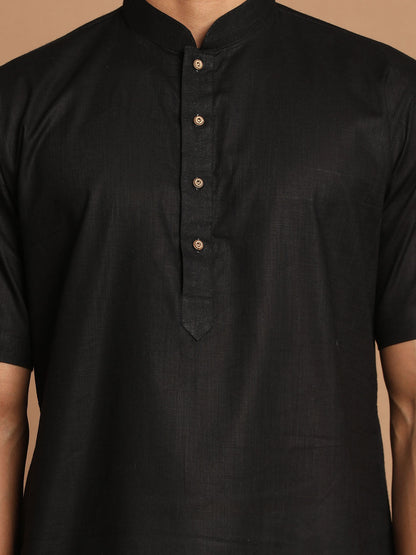 copy of Vastramay mens black color solid kurta with white pant style cotton pyjama set