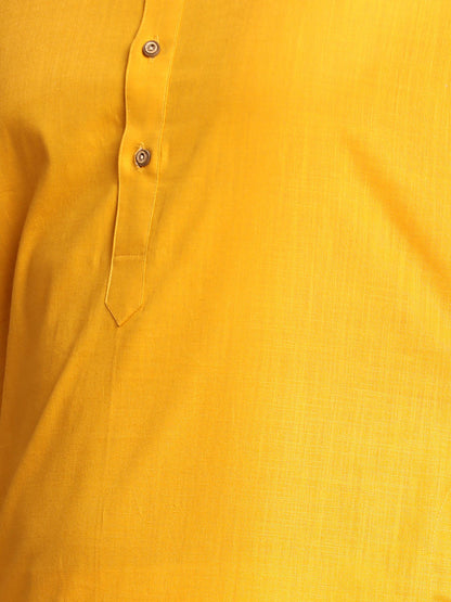 Vastramay Men's Mustard Cotton Kurta And Mundu Set