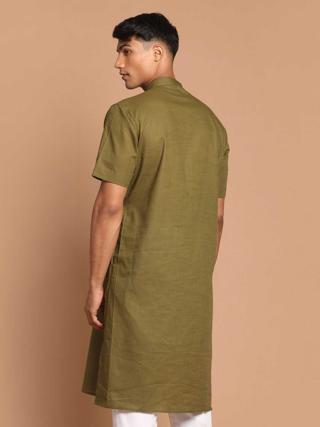 Vastramay Men's Olive Green Solid Kurta