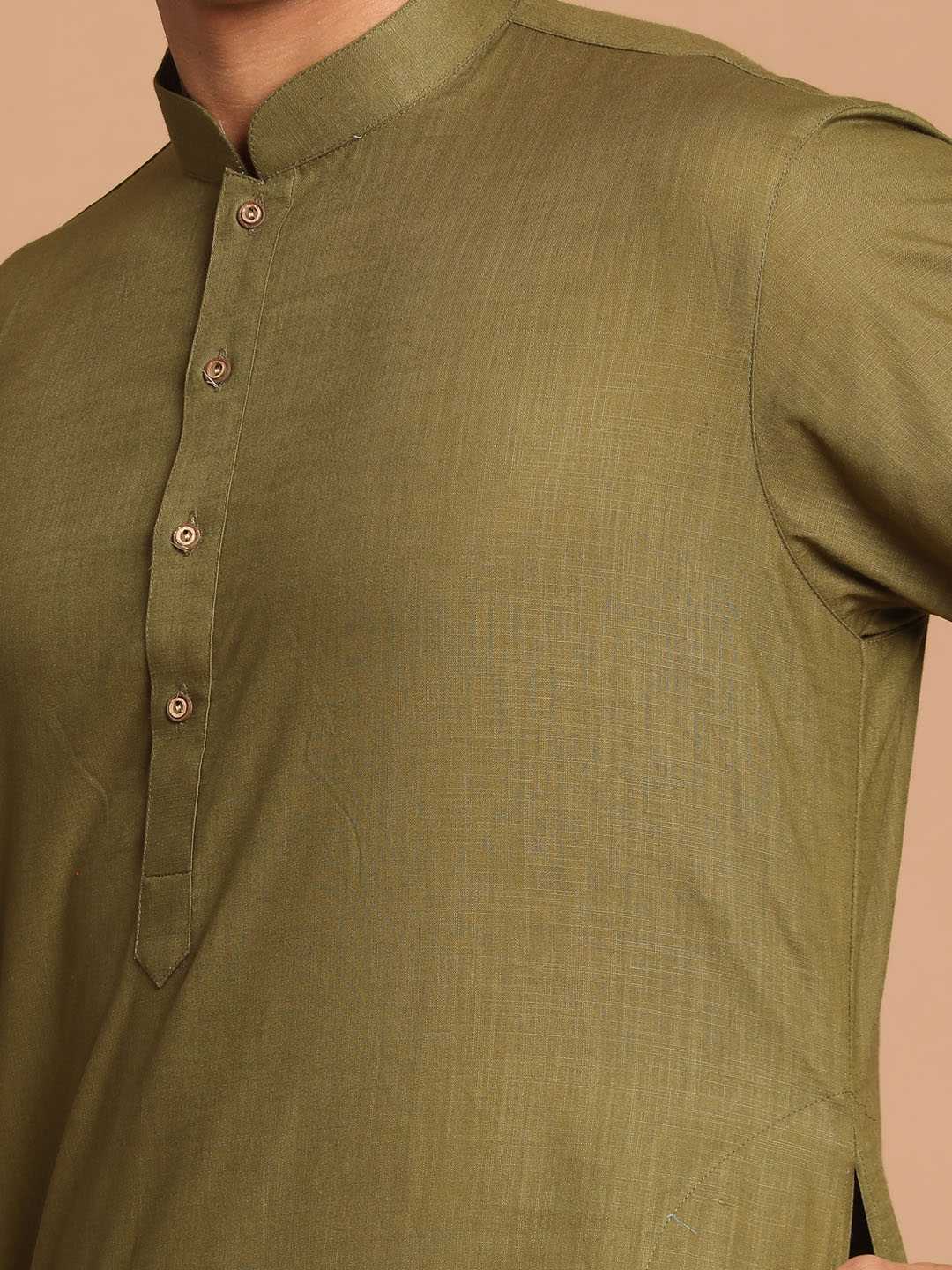 Vastramay Men's Olive Green Solid Kurta