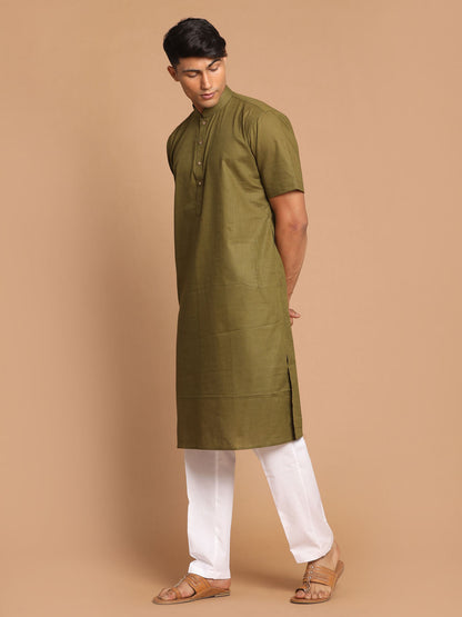 Vastramay mens mint green solid kurta with white pant style cotton pyjama set