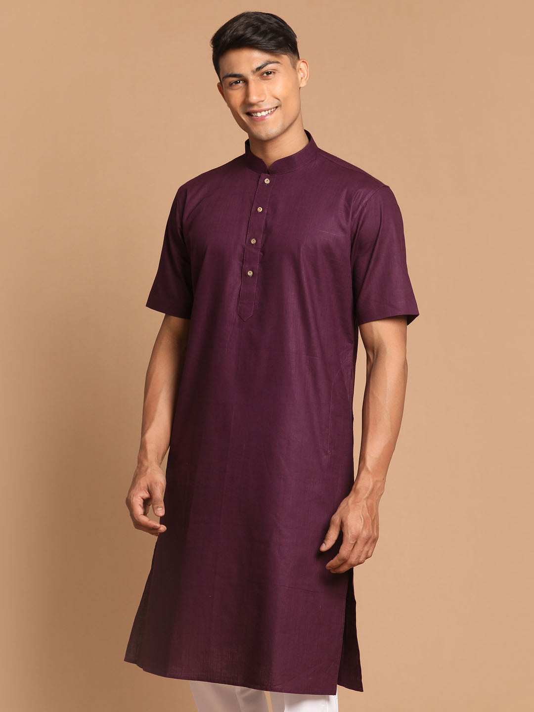 Vastramay Men's Purple  Solid Kurta