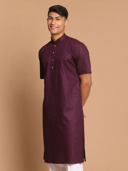 Vastramay Men's Purple  Solid Kurta