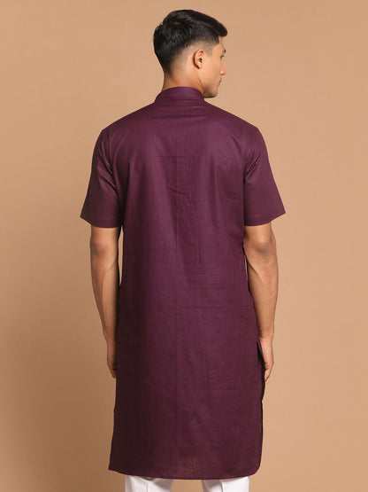 Vastramay Men's Purple  Solid Kurta