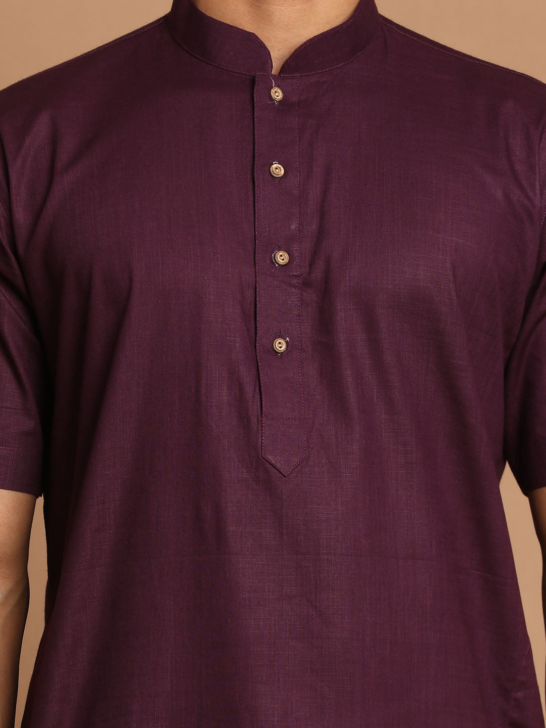 Vastramay Men's Purpple Cotton Kurta And Mundu Set