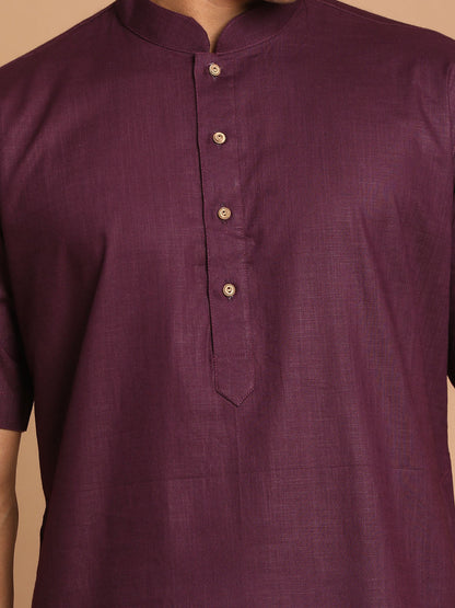 Vastramay mens purple color solid kurta with white pant style cotton pyjama set