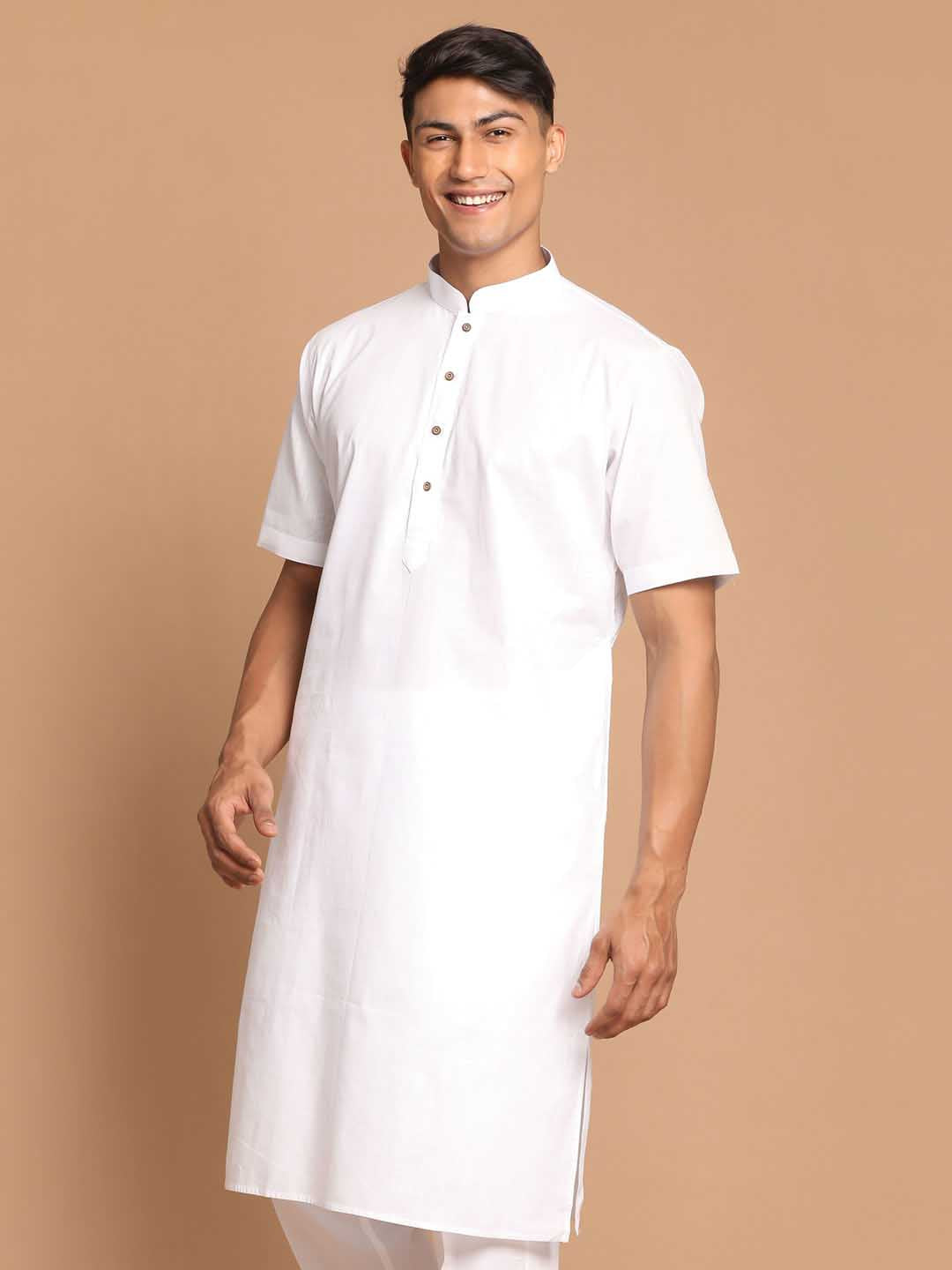 Vastramay Men's White Solid Kurta