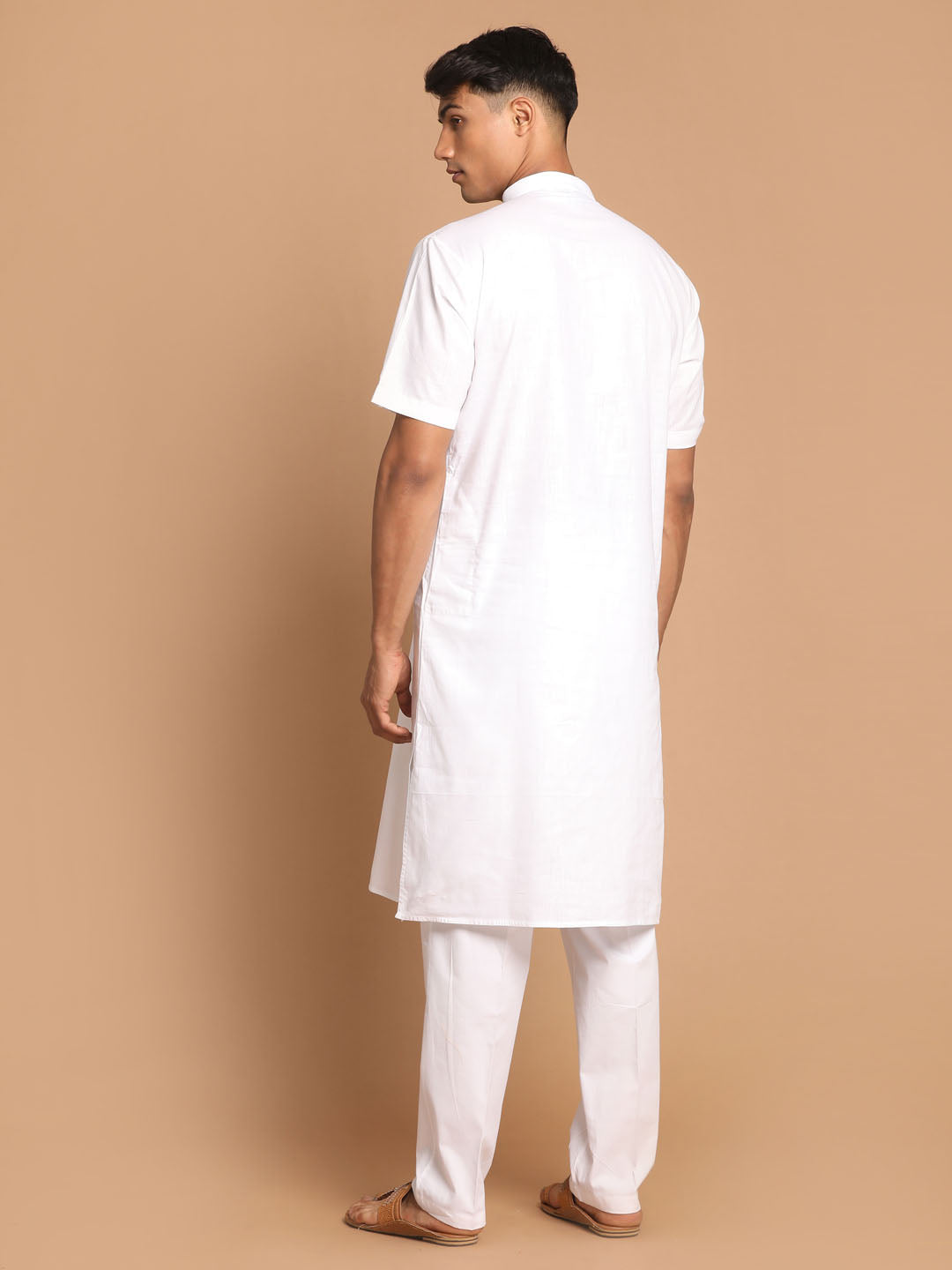 Vastramay mens white solid kurta pant style cotton pyjama set 1