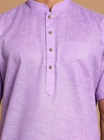 Vastramay Men's Purple Cotton Kurta And Mundu Set