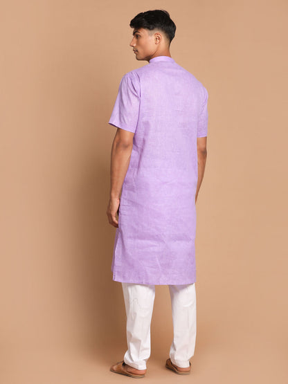 Vastramay mens purple color solid kurta with white pant style cotton pyjama set 1