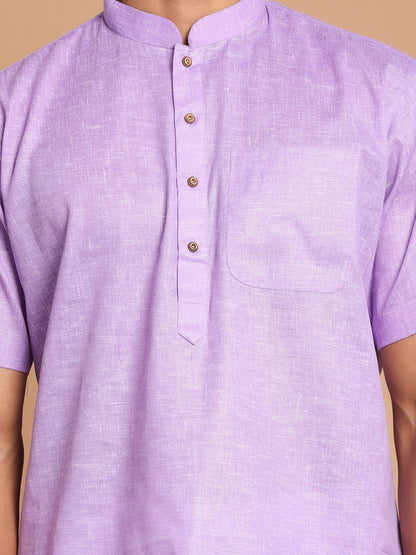 Vastramay mens purple color solid kurta with white pant style cotton pyjama set 1