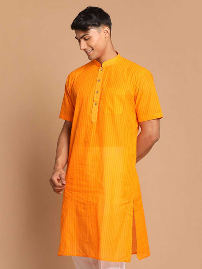 Vastramay Men's Orange Striped Kurta