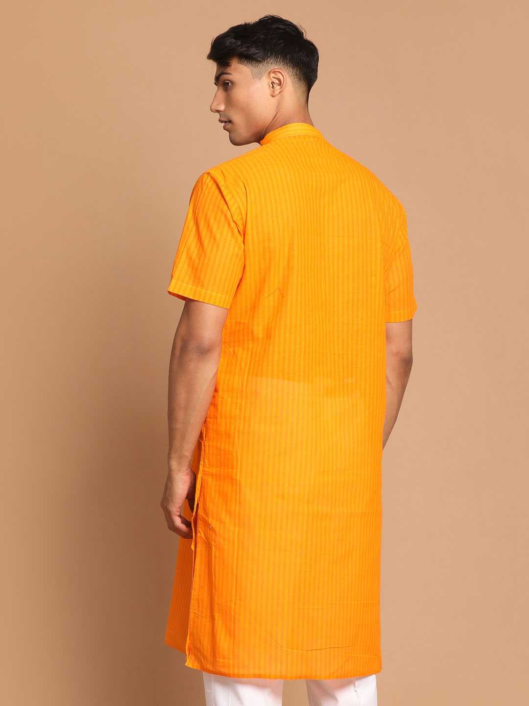 Vastramay Men's Orange Striped Kurta