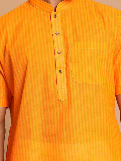 Vastramay Men's Orange Striped Kurta